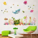 colorful Sea World Fish cartoon for kids room home decal mural art wall stickers baby nursery bathroom DIY decoration sticker
