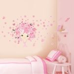 % flower Flower Fairy pink cute baby girl Mermaid butterfly home decor wall sticker for girls baby kids room wall art diy poster