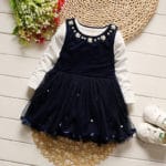 iAiRAY baby girl princess dress white pearl royal blue first birthday girl party dresses children clothing set white long shirt