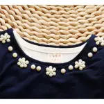 iAiRAY baby girl princess dress white pearl royal blue first birthday girl party dresses children clothing set white long shirt - Image 3