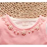 iAiRAY infant cute pink dress set girls spring clothes 1 year girl baby birthday dress with pearl collar long sleeve t shirt - Image 4